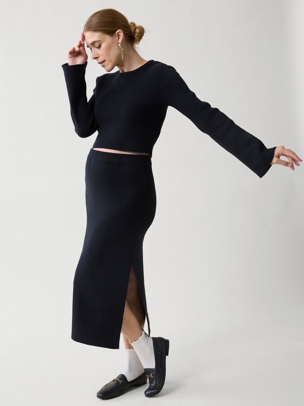 Ingrid & Isabel Mix + Mingle Black Maternity Sweater Midi Skirt Set XL NWT - Picture 2 of 10